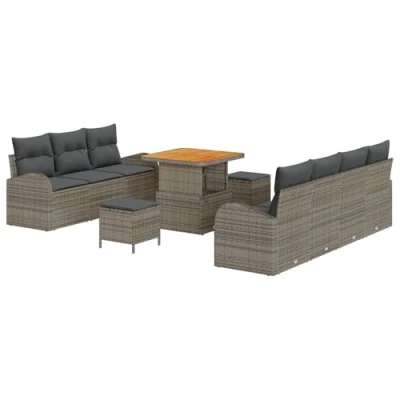 Afbeelding van vidaXL 10 delige Tuin Sofa Set met Kussens Grijs Poly Rattan Acacia