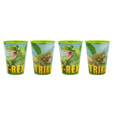 Afbeelding van 4 x drinkbekers voor kinderen, 260 ml, naar keuze: Cars Paw Patrol Avengers Blaze / glazen beker van kunststof BPA vrij cadeau jongens (Dino Rex)