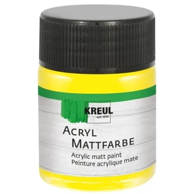 Afbeelding van KREUL 75503 Matte acrylverf, geel in een potje van 50 ml, romig dekkende, sneldrogende verf op waterbasis, geschikt voor vele verschillende ondergronden