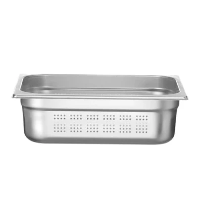 Afbeelding van HENDI Gastronorm container, temperatuurbestendig van 40 tot 300C, geschikt voor ovens, bain marie, chafing dishes, geperforeerde bodem en zijkanten, 6.5L, GN 1/2, 325x265x(H)100mm, roestvast staal