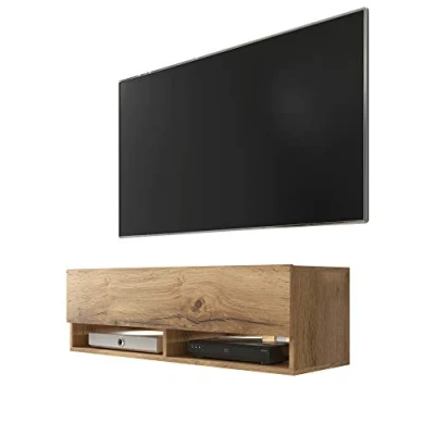 Afbeelding van Selsey Wander Wotan Tv lowboard/tv kast in houtlook, hangend/staand met led, 100 cm