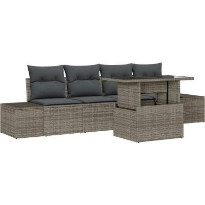 Afbeelding van vidaXL Tuin Sofa Set van 5 Grijs Rattan, Polyester