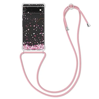 Afbeelding van kwmobile telefoonhoesje geschikt voor Google Pixel 6 Hoesje met telefoonkoord Back cover smartphone Case in poederroze / donkerbruin transparant