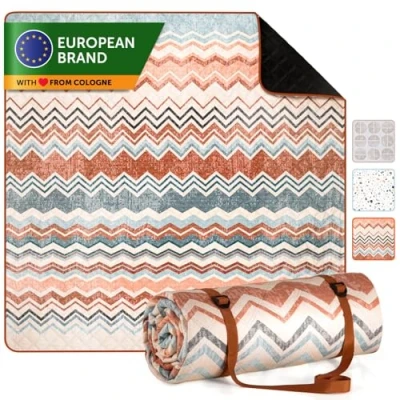 Afbeelding van Blumtal Premium Picknickkleed 200 x cm Wasbaar Waterdicht Zacht gevuld Ook geschikt als stranddeken en campingdeken Zigzag Print