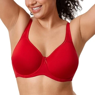 Afbeelding van DELIMIRA Dames T shirt Volledige Dekking Plus Size Naadloze Gewatteerde Beugelbeha Lippenstift rood 85E