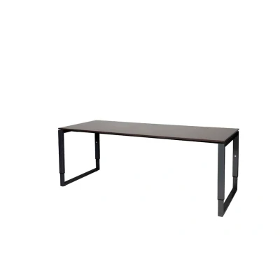 Afbeelding van Domino Plus bureau, hoogte instelbaar (62 85cm) met 200x80cm &#039;zwevend&#039; robson eiken 25mm blad en zwart (RAL9011) O poot frame