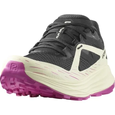 Afbeelding van Salomon Ultra FLOW Trail hardloopschoenen, Dames, Maat: 44, Black/transparent yellow/rose violet Textiel/ synthetisch