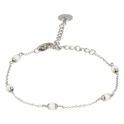 Afbeelding van *Zilverkleurige armband Met witte bolletjes Zilverkleurige schakelarmband keramieken luxe cadeauverpakking