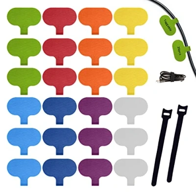Afbeelding van 24 stuks kabeletiketten, met 2 zwarte kabelgeleidingsbanden, zelfklevende nylon etiketten, netwerkkabeletiketten, gekleurde kabellabelstickers, herbruikbaar