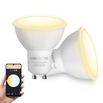 Afbeelding van Lepro GU10 Smart Bulbs, Warm to Cool White, Dimbare LED Spot Lights, Werkt met Alexa en Google Home, Geen Hub Vereist (4.5W=50W, 410lm, 2700K 6500K, 2.4GHz WiFi), Plastic+Al, 4.5 W, Daglicht, 2 stuks