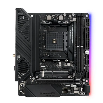 Afbeelding van ASUS ROG Crosshair VIII Impact, X570, Mini DTX Gaming Moederbord, AMD, AM4, Ryzen 3000, 10 Power Stages, PCIe 4.0, M.2, DDR4, OptiMem III, Wi Fi 6 (802.11ax), Intel LAN, USB 3.2, Aura Sync, SFF