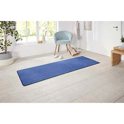 Afbeelding van Moderne Effen Loper Nasty Blauw 80x300 Cm