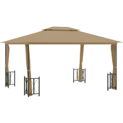 Afbeelding van vidaXL Prieel met zijwanden en dubbel dak 3x4 m taupe