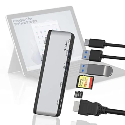 Afbeelding van Surface Pro 9/10/11 Accessoires met 4K HDMI, 100W USB C Thunderbolt 4 (display + 40 Gbps PD), 3.0*2, TF/SD kaartsleuf, Dual Monitor Docking Station (HDMI C) voor 11/Pro 10/Pro
