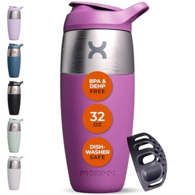 Afbeelding van Promixx Pursuit 950ml Shaker Bottle enkelwandige roestvrijstalen eiwitshakerfles, super gladde shakes, 950ml, aubergine
