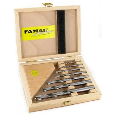 Afbeelding van Famag 1593.507 HM houtspiraalboorset, 7 delig in houten kist: 3, 4, 5, 6, 8, 10 &amp; 12 mm