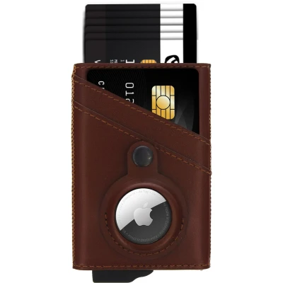 Afbeelding van Valenta Pasjeshouder met AirTag houder Ejector Leer RFID 10 pasjes Cognac Bruin