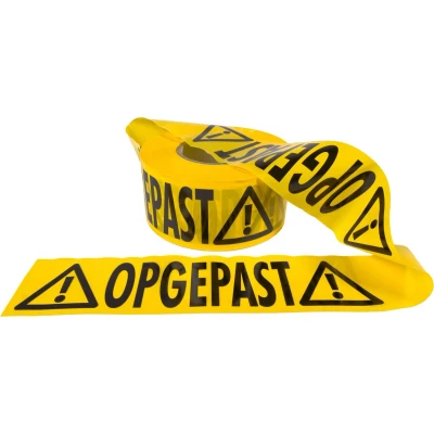 Afbeelding van Kortpack Opgepast Afzetlint 75 Mm X 250 Meter Geel Lint Met Zwarte Opdruk (1 Rol)