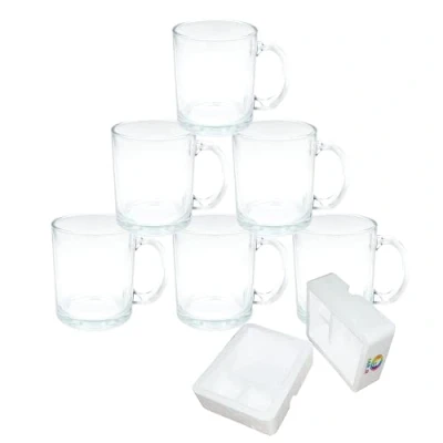 Afbeelding van MR.R 11oz Sublimatie Blanks Glas Clear Transparante Mok, Koffiemokken met Handvat voor Warmte Thermische Coating Overdracht, Set van 6