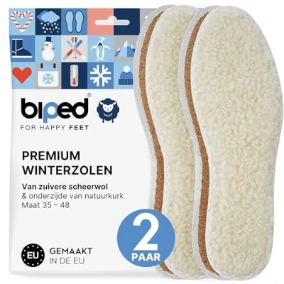 Afbeelding van biped 2 Paar inlegzolen met echte schapenwol en natuurkurk warm isolerend natuurlijke thermo van wol, voor winterschoenen laarzen z2736 (45)