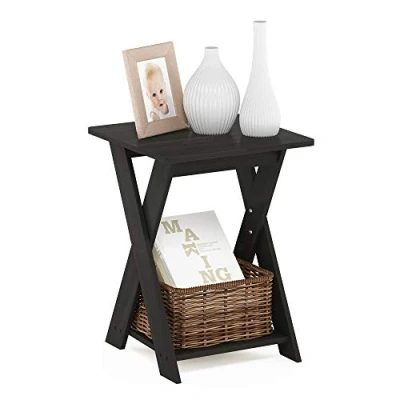 Afbeelding van Furinno Bijzettafel met kruispoten en 2 niveaus, hout, espresso, 39,5 x 50,8 cm