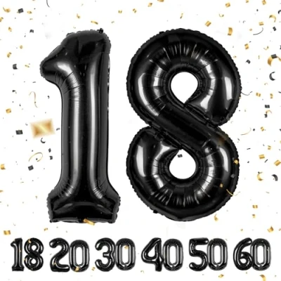 Afbeelding van 18 Verjaardag Decoraties Number Ballon jaar Folieballon Zwart voor 18e Verjaardagsdecoratie Mannen Vrouwen Nummer Decoratie Vliegt met helium Verjaardagsfeest