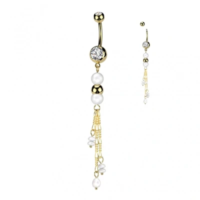 Afbeelding van Piercing hanger met parel ketting goud