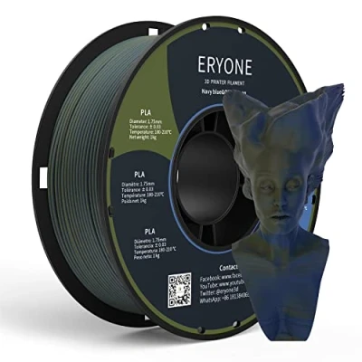 Afbeelding van ERYONE Mat PLA 3D printerfilament, 1,75 mm, maatnauwkeurigheid +/ 0,03 1 kg, spoel, tweekleurig mat, PLA, marineblauw en olijfgroen