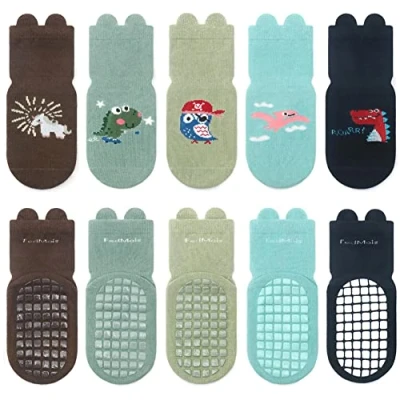 Afbeelding van FedMois 5 paar Baby kinderen sokken met anti slip grip sneaker onzichtbaar katoen, Dinosaurus, 0 1 jaar