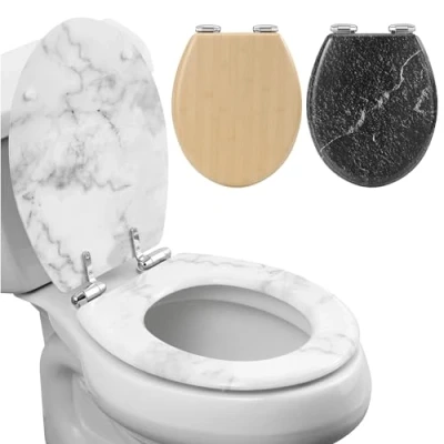 Afbeelding van Navaris wc bril softclose Sluit zacht en stil Makkelijke installatie Wcbril toilet Makkelijk schoon te maken toiletbril Wit marmerlook