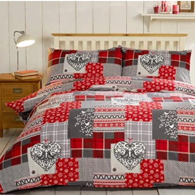 Afbeelding van Alpine Patchwork 100% geborsteld katoen flanel hart dekbedovertrek en 2 kussensloop beddengoed bedset, rood/meerkleurig, kingsize