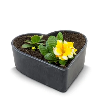 Afbeelding van Matches21 Weerbestendige hartvormige plantenschaal voor buiten, grote decoratieve schaal in zwart gemarmerd als bloemenschaal, 24 cm, bloemen of begraafplaats, grafschaal grafsieraad