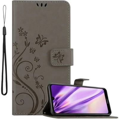 Afbeelding van Cadorabo Hoesje geschikt voor Huawei Y6 2019 in Bloemen GRIJS Beschermhoes Case Cover magnetische sluiting