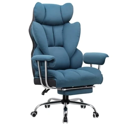 Afbeelding van GTPLAYER gamingstoel, gamerstoel, ergonomische bureaustoel met voetensteun, stoffen oppervlak, veerzitkussen, gevoerd, belastbaar tot 150 kg, blauw