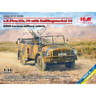 Afbeelding van 1:35 ICM 35503 s.E.Pkw Kfz.70 with Zwillingssockel 36 WWII German military vehicle Plastic Modelbouwpakket