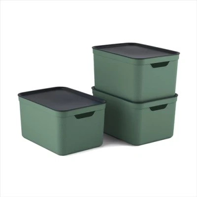 Afbeelding van Jive Dekobox Set van 3 opbergdozen 16l met deksel, Plastic (gerecycled PP), groen/antraciet, 3x16l (37.5 x 27.8 29.8 cm)