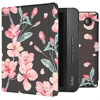 Afbeelding van Kobo Libra H2O Hoes: iMoshion Design Slim Hard Case Bookcase Blossom Kunstleder E Reader Hoezen