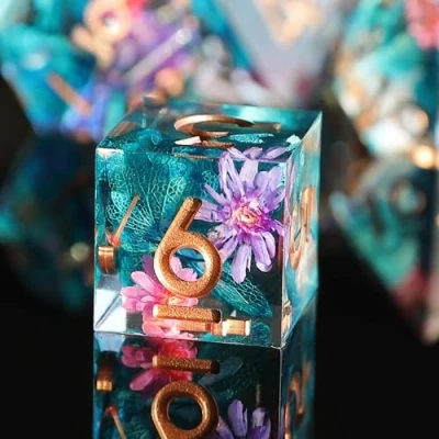 Afbeelding van Elifel Bloem DND Dobbelstenen Set 7 stks D4 D6 D8 D10 D12 D20 D% Polyhedral Handgemaakte Hars D &amp; voor Kerkers en Draken Pathfinder Roll Speeltafel Games RPG MTG met Geschenkdoos