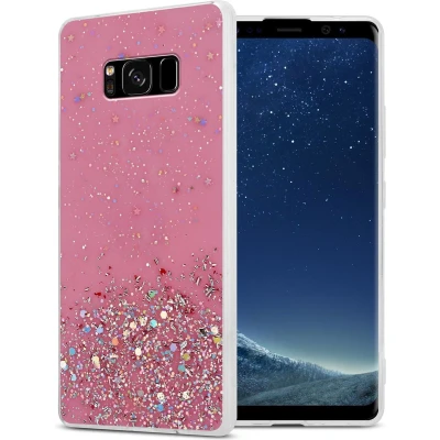 Afbeelding van Cadorabo Hoesje geschikt voor Samsung Galaxy S8 in Roze met Glitter Beschermhoes van flexibel TPU silicone fonkelende glitters Case Cover Etui