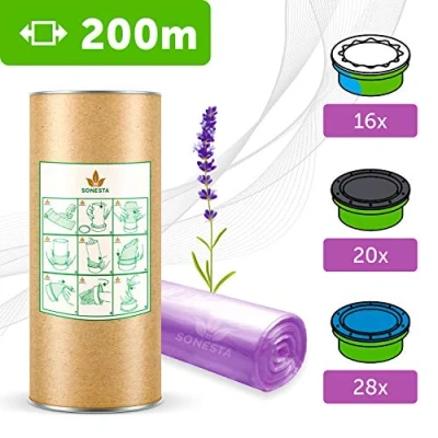 Afbeelding van 200 m ECO navulfolie voor luieremmer, compatibel met Tommee Tippee TEC, Simplee, Twist &amp; Click, hengel, navulcassettes, lavendelgeur