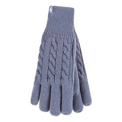 Afbeelding van HEAT HOLDERS Dames schattige gestreepte fairisle warme gebreide fleece gevoerde winter thermische handschoenen, Dusky Blauw, M/L