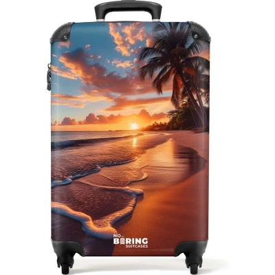 Afbeelding van NoBoringSuitcases.com® Handbagage koffer lichtgewicht Reiskoffer trolley Strand bij zonsondergang Rolkoffer met wieltjes Past binnen 55x40x20 en 55x35x25