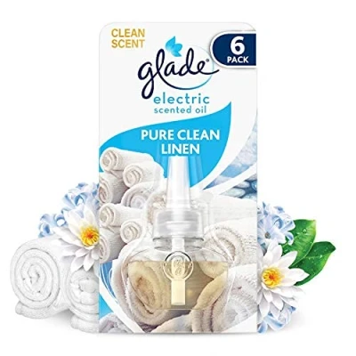 Afbeelding van Glade Plug in luchtverfrisser navulling, elektrische geurolie kamer luchtverfrisser, schoon linnen, 6 navullingen (6 x 20ml), verpakking kan variëren