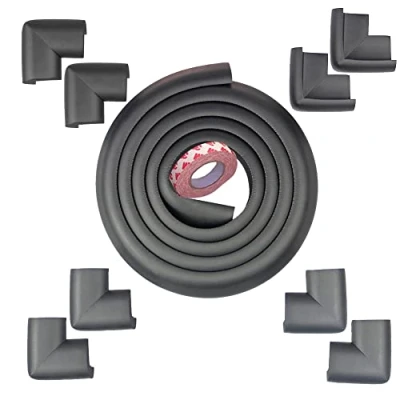Afbeelding van Fairy Baby Veiligheid Rand &amp; Hoekbeschermers Kleurrijke Kinderdichting Bescherming (20ft Edge Guard+8 Hoekbeschermers) (Zwart 6M)