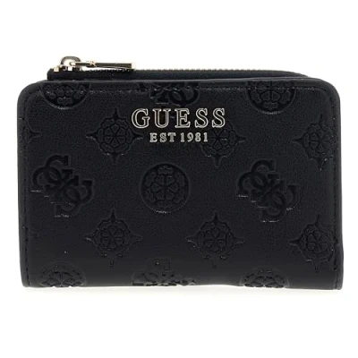 Afbeelding van GUESS Portemonnee Zarela SLG Zip Around Card Case Black Logo Zwart