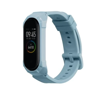 Afbeelding van kwmobile smartwatch bandje en bumper van silicone geschikt voor Xiaomi Mi Band 6 / 5 4 in lichtblauw Optimale bescherming