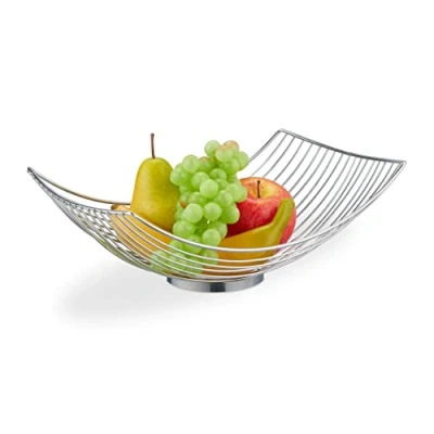 Afbeelding van Relaxdays fruitschaal metaal zilver schaal groente fruit fruitmand open langwerpig