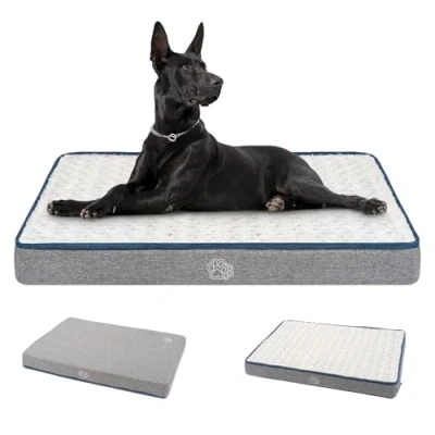 Afbeelding van EMPSIGN Extra groot bed wasbaar, orthopedische hondenbedden matras voor hondenkrat met wasbare afneembare hoes, huisdierbedden kussen XXL hond, grijs, 112x76x7,5cm
