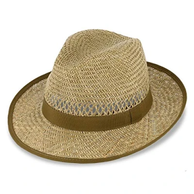 Afbeelding van fiebig Bogart strohoed voor dames &amp; heren Zomermuts met lint rand Zonnehoed brede Fedora Made In Italy kleur nature vele maten