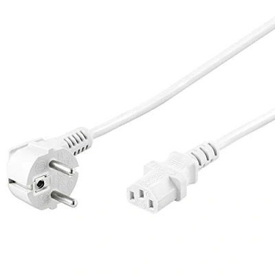 Afbeelding van PremiumCord kpsp2w netsnoer 230 V 2 m, stroomkabel met geaard contact gehoekt op koude apparaatbus C13, IEC 320, PC voedingskabel 3 polig, kleur wit